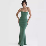 prom dresses Women's Fishbone Pleated Sexy Backless Strap Fishtail Slim Dress Evening Dress