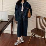 senior jeans Retro Denim Coat + Skirt Suit Spring and Autumn New Hong Kong Style Chic Niche Coat Fried Street Long Sleeve Women's Clothing