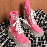 shoes Transparent Boots for Women Autumn New round Toe Thick Bottom Front Lace-up Mid-Calf plus Size 414243 with Jelly Socks