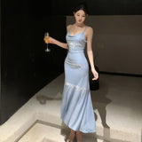 Kukombo aquatic dress to impress Sexy Rhinestone Sling Swing Collar Slim Sheath Fishtail Dress Women