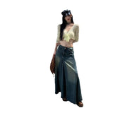 skirt outfits Retro Blue High Waist Split Denim Skirt Women's Spring and Autumn Cover Slim Mid-Length A- line Skirt Trend