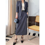 buisnesscore outfit women Th Home Light Luxury! Three-Dimensional Cut Wool Blended Slim Fit Slimming One Button Suit Jacket Skirt Suit Women