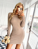 Kukombo Sapphire Ribbed Square Neck Sweater Dress - Taupe