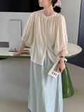 Kukombo Gentle as a breeze Seven-point lantern sleeve fairy shirt summer thin solid color loose top shirt 6031