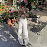 Spring New Retro High Waist Loose White All-match Drape Straight Pants Jeans Women