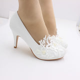 shoes White Lace High Heel Women's Shoes Stiletto Heel round Toe Wedding Bridal Shoes Fashion Pu Surface Matte Handmade Wedding Shoes Bh4801