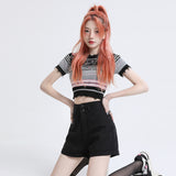 Kukombo high waist a-line loose double buckle wide-leg shorts for women 2024 summer new all-match slim shorts