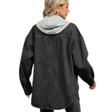 2000s fashion Women's New Washed Loose Denim Coat Long Sleeve Hooded Top