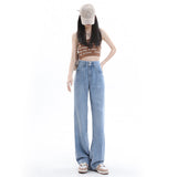 Kukombo narrow version Tencel denim wide-leg pants women's summer new high waist slim drape thin mopping pants