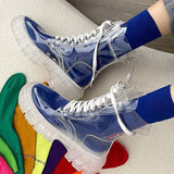 shoes Transparent Boots for Women Autumn New round Toe Thick Bottom Front Lace-up Mid-Calf plus Size 414243 with Jelly Socks