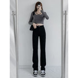 tailgate outfit black women High Waist Straight Jeans Women's Spring and Autumn Narrow Wide Leg Pants Black Niche Elastic Mop Small Pants