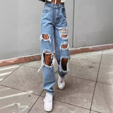 Kukombo back to school outfits High Quality Southeast Asian Women's Ripped Jeans Women's Straight Loose Jeans