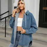 2000s fashion Women's New Washed Loose Denim Coat Long Sleeve Hooded Top