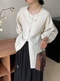 Kukombo wants this breathable feeling~ Linen waist shirt women's three-quarter lantern sleeve commuter shirt 6000