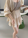 Kukombo light ballet style ~ pearlescent sweet simple patchwork skirt female summer versatile pleated short skirt 1101