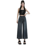 Kukombo cool lyocell tencel nine-point pants 2024 summer new high waist versatile wide-leg jeans