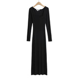 leapord halloween outfit Fashion Classic Women's Elegant Square Collar Long Sleeve Mop Long Dress U Collar Skirt