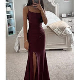 prom dresses Sexy Women's Fashion Solid Color Simple Camisole Long Dress