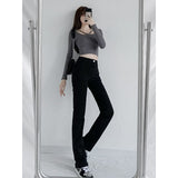 Kukombo tailgate outfit black women High Waist Straight Jeans Women's Spring and Autumn Narrow Wide Leg Pants Black Niche Elastic Mop Small Pants