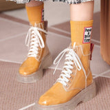 shoes Transparent Boots for Women Autumn New round Toe Thick Bottom Front Lace-up Mid-Calf plus Size 414243 with Jelly Socks