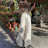 Spring New Retro High Waist Loose White All-match Drape Straight Pants Jeans Women