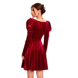 leapord halloween outfit 2024 International Station Women's French Style Wine Red Dress Autumn and Winter High Waist Velvet Midi Dress