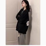 grunge outfits Black American round Neck Sweater for Women Spring and Autumn 2024 New Oversize Hooded Retro Loose Long Sleeve Top