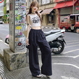 Kukombo original summer dopamine personality design bow tie pocket elastic waist loose casual pants