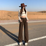 Kukombo 2024 spring new Maillard wear high waist slim loose drape denim wide leg pants for women