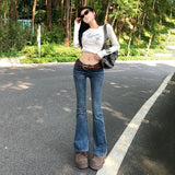 2000s fashion American Hot Girl Slim-Fit Stretch Skinny Jeans Women's Personality All-Match Low Waist Narrow Flared Pants 2024 New