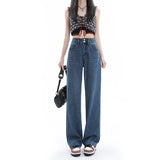 Kukombo narrow version Tencel denim wide-leg pants women's summer new high waist slim drape thin mopping pants