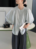 Kukombo Gentle as a breeze Seven-point lantern sleeve fairy shirt summer thin solid color loose top shirt 6031