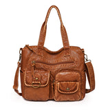 2000s fashion Retro Large Capacity Bag Women's Bag New Fashion Washed Leather Mother Bag Casual Shoulder Messenger Bag