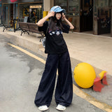 Kukombo American retro loose wide-leg pants 2024 summer new drape mopping straight jeans