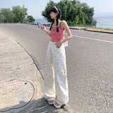 YC&Original new retro floral loose wide-leg pants high waist slim all-match mopping small fresh jeans