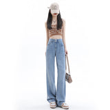 Kukombo narrow version Tencel denim wide-leg pants women's summer new high waist slim drape thin mopping pants