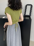 Kukombo drawstring waist knit sweater design half high collar slim fit thin shoulder sleeve bottoming shirt summer 8879