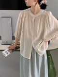 Kukombo Gentle as a breeze Seven-point lantern sleeve fairy shirt summer thin solid color loose top shirt 6031