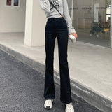 tailgate outfit black women 2024 Summer Thin Straight Jeans Women's High Waist Slimming Fat Covering Wide Leg Black Micro Horn Mop Pants