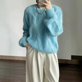 birkenstock clogs outfit fall Lazy Style 100 Woolen Sweater Women's Autumn and Winter Loose Korean Style Knitted Soft Glutinous High-Grade Twisted Sweater round Neck