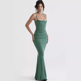 prom dresses Women's Fishbone Pleated Sexy Backless Strap Fishtail Slim Dress Evening Dress