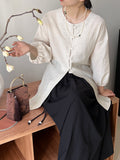 Kukombo wants this breathable feeling~ Linen waist shirt women's three-quarter lantern sleeve commuter shirt 6000