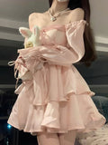 Kukombo Cute A Line Off The Shoulder Chiffon Pink Short Birthday Dresses Birthday Outfits