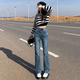 Kukombo American retro jeans women's 2024 spring new high waist loose slim stretch mopping pants