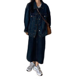 senior jeans Retro Denim Coat + Skirt Suit Spring and Autumn New Hong Kong Style Chic Niche Coat Fried Street Long Sleeve Women's Clothing