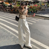 Spring New Retro High Waist Loose White All-match Drape Straight Pants Jeans Women