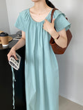 Kukombo [Ice Mint] Long Simple Solid Color Dress Women's Double-Layer Flying Sleeve Waist Covering Flesh Skirt 297