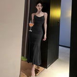 Kukombo aquatic dress to impress Sexy Rhinestone Sling Swing Collar Slim Sheath Fishtail Dress Women