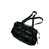 2000s fashion Y2g Motorcycle Bag Female Niche Fashion Multi-Pocket Shoulder Bag Retro Large Capacity Drawstring Drawstring Underarm Bag