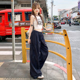 Kukombo original summer dopamine personality design bow tie pocket elastic waist loose casual pants